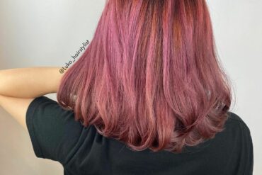 粉紅挑染內彎燙